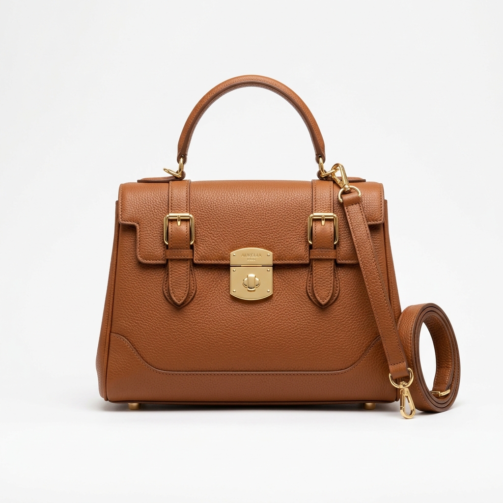 Foto profissional de bolsa de couro em fundo branco puro para e-commerce