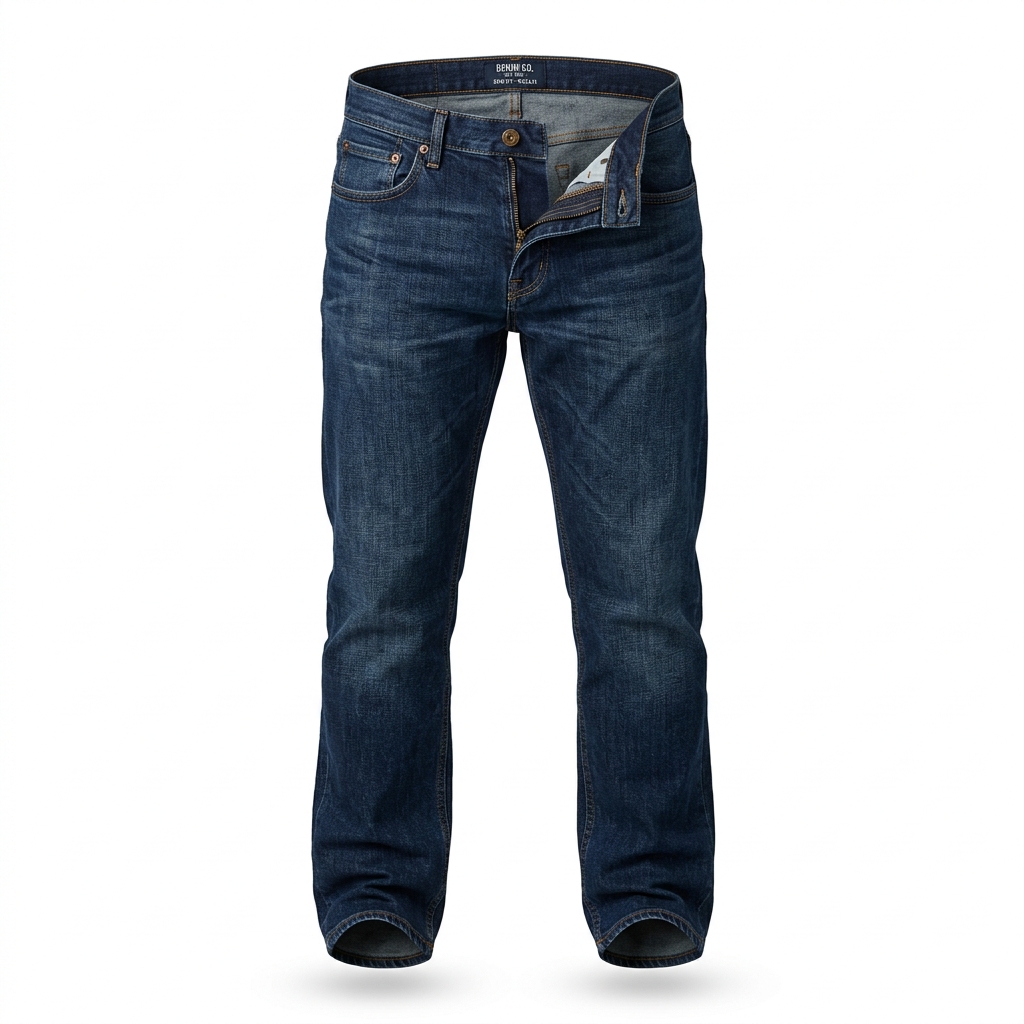 Foto de calça jeans em manequim fantasma invisível com fundo branco